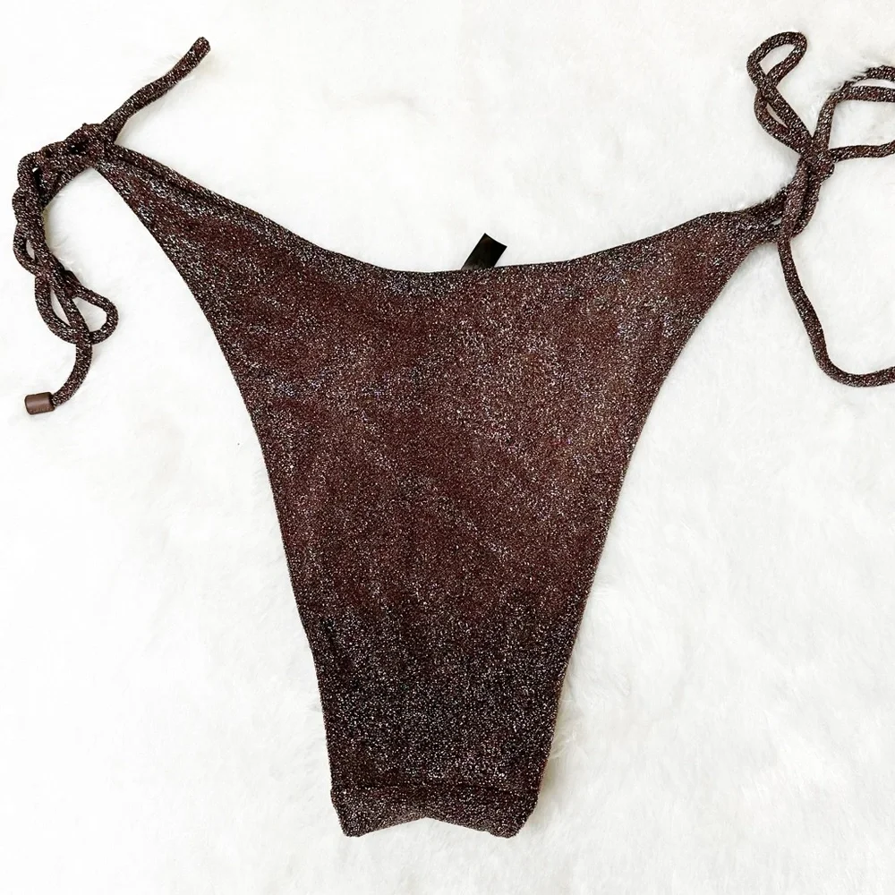 NWT RARE Skims Textured Side Tie Bikini Bottom Metallic Cocoa Women’s XL